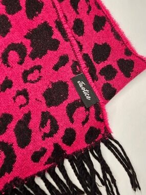 5/$25 Justice Hot Pink Leopard Print Scarf Fringe Knit Soft Winter Wrap Youth
